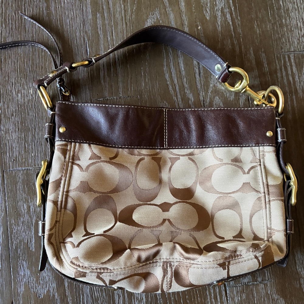 Coach Zoe Lg Signature Shoulder & Tote Bag in Beige Canvas with Brown Leather - Picture 10 of 16